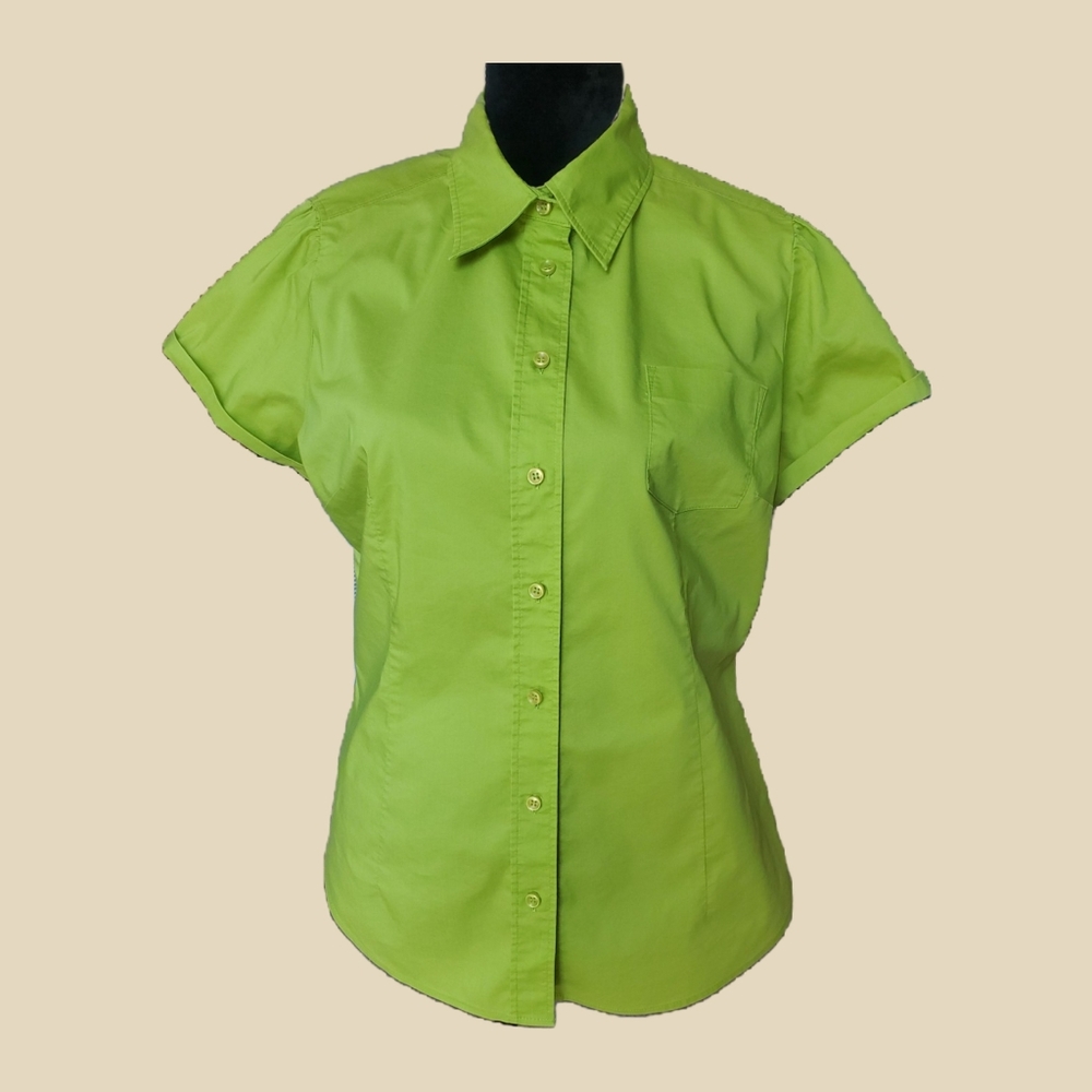 New York & Company Women's Lime Button-Down Shirt Sz L